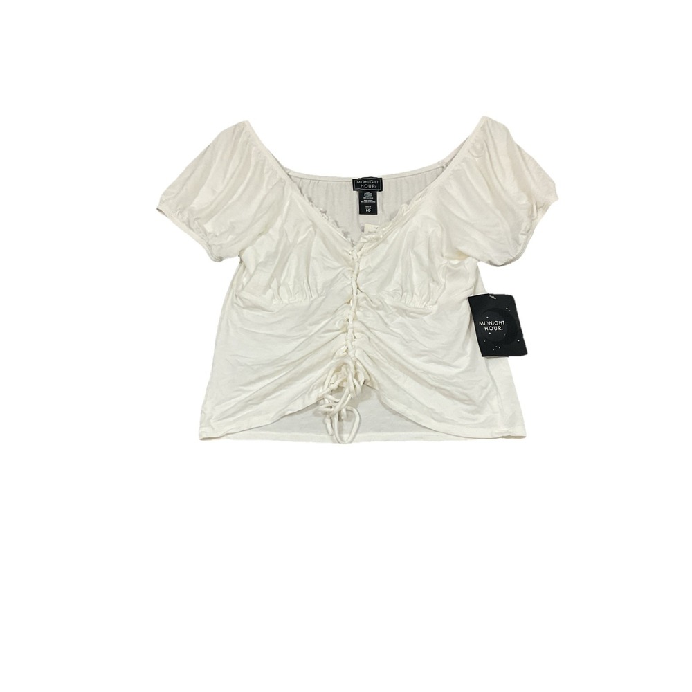 Midnight Hour V-neck Crop Wide Shoulder Beachy Boho‎ Cinched Tie Top Shirt Sz L